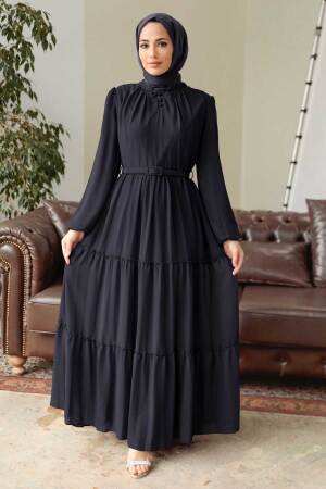 Navy Blue Hijab Dress 57250L - 1