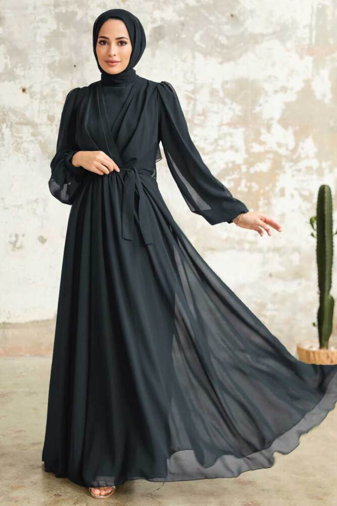 Navy Blue Hijab Dress 5796L - 1