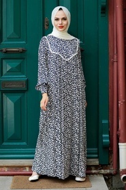 Navy Blue Hijab Dress 7660L - Thumbnail
