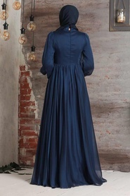 Neva Style - Stylish Navy Blue Islamic Clothing Evening Dress 21890L - Thumbnail