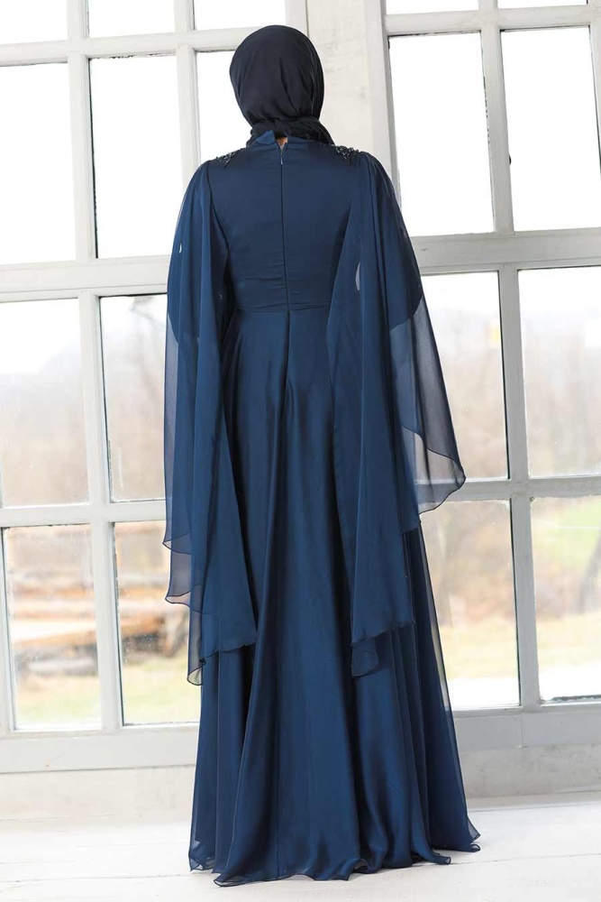 Navy Blue Hijab Evening Dress 21970L - 5