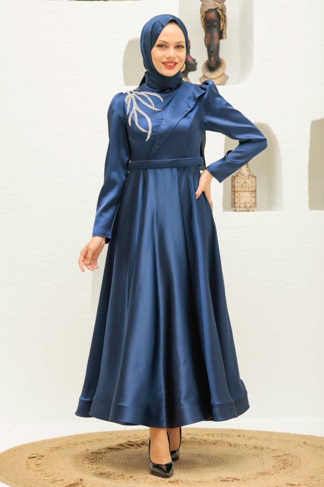 Neva Style - Luxury Navy Blue Islamic Wedding Dress 22260L - 3