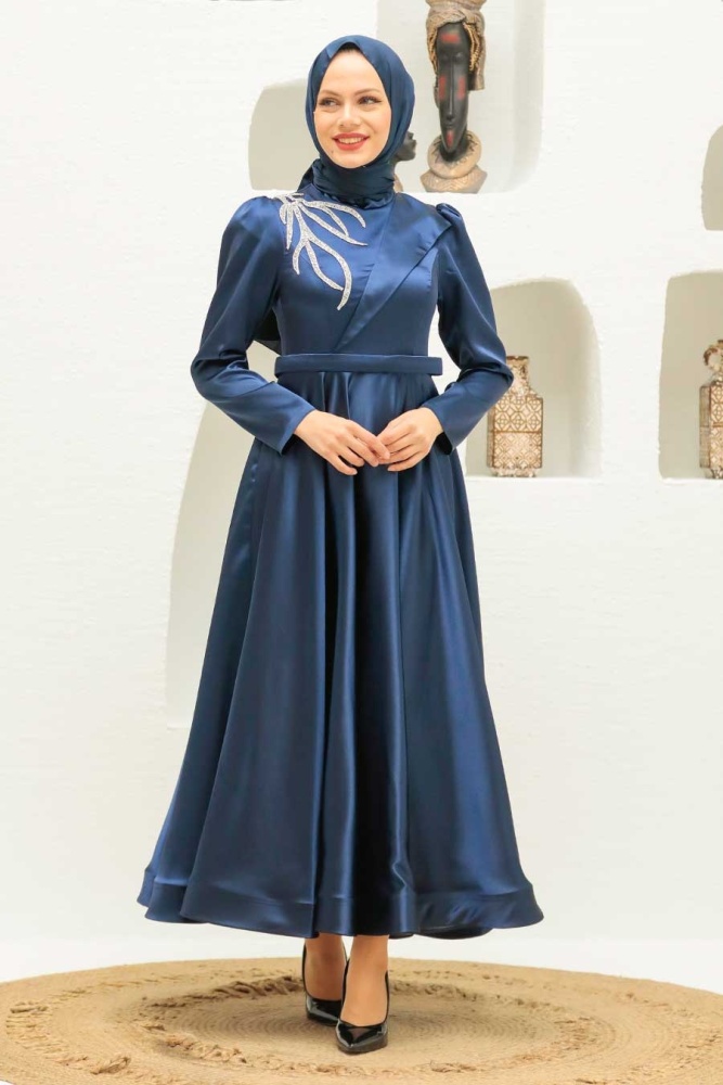Neva Style - Luxury Navy Blue Islamic Wedding Dress 22260L - 1