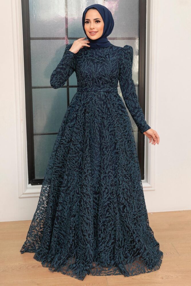 Neva Style - Luxury Navy Blue Hijab Wedding Gown 22343L - 1