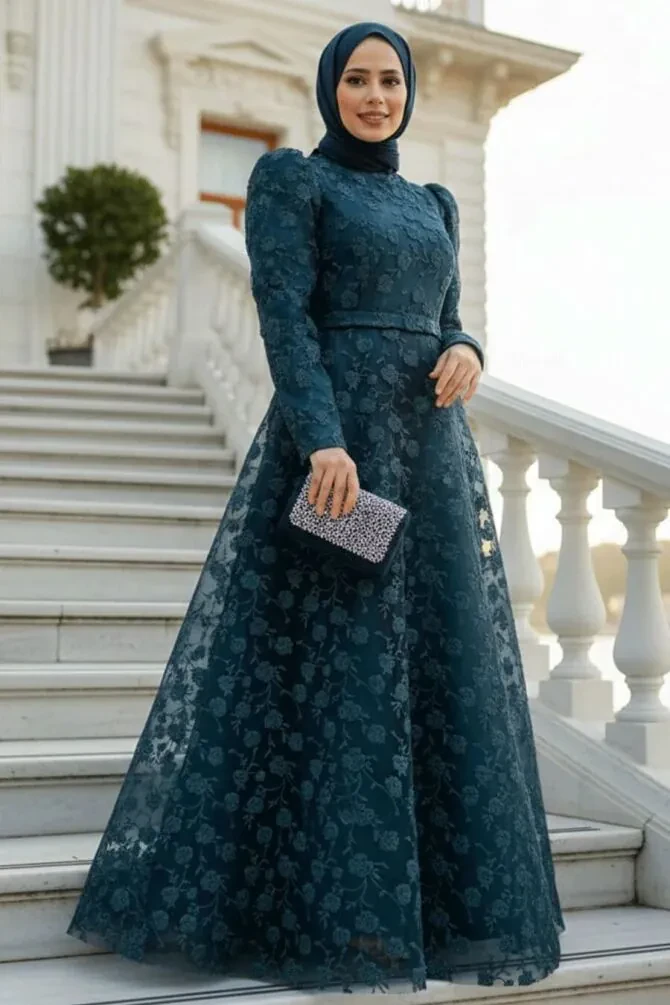 Neva Style - Elegant Navy Blue Muslim Bridal Dress 2238L - 1