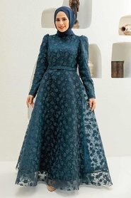 Neva Style - Elegant Navy Blue Muslim Bridal Dress 2238L - Thumbnail