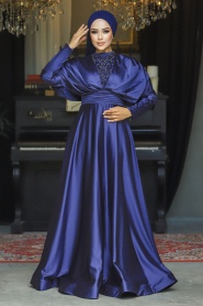 Neva Style - Luxorious Navy Blue Modest Islamic Clothing Prom Dress 22451L - Thumbnail