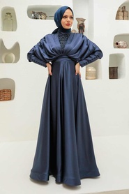 Neva Style - Luxorious Navy Blue Modest Islamic Clothing Prom Dress 22451L - Thumbnail