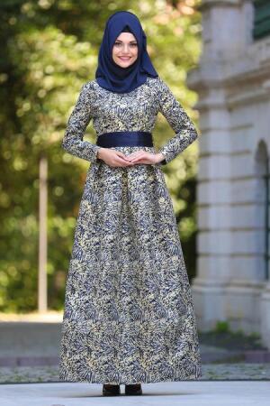 Neva Style - Long Navy Blue Islamic Long Sleeve Maxi Dress 24410L - 1