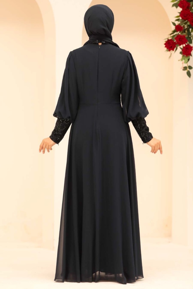 Neva Style - Long Navy Blue Muslim Bridesmaid Dress 25810L - 2