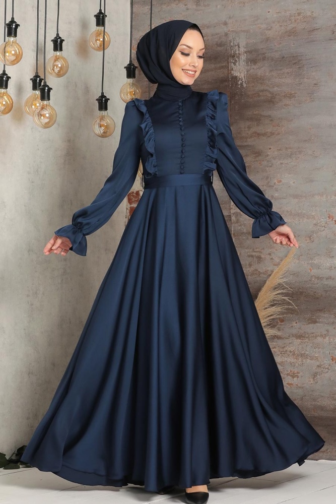 Navy Blue Hijab Evening Dress 2752L - 2