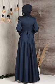 Navy Blue Hijab Evening Dress 2752L - Thumbnail
