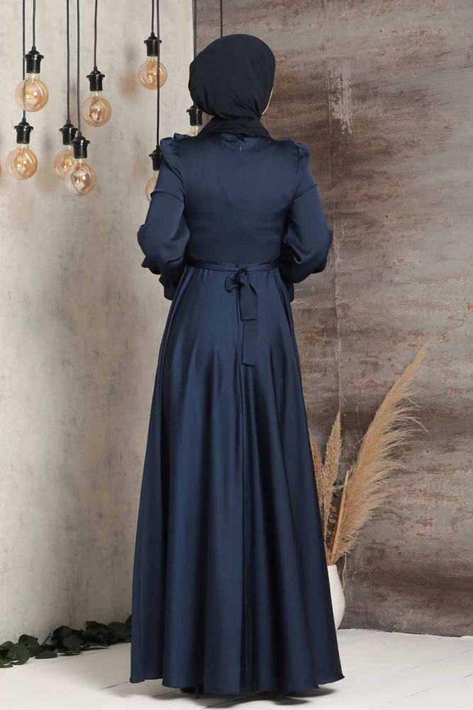Navy Blue Hijab Evening Dress 2752L - 5
