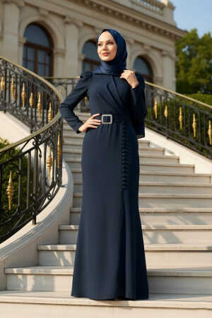 Neva Style - Modern Navy Blue Hijab Prom Dress 3231L - 1