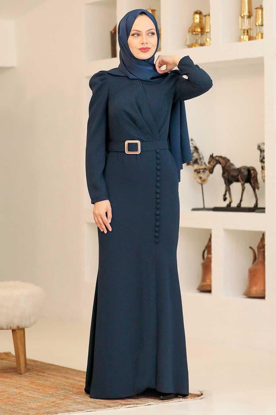 Dark blue dress with cheap hijab