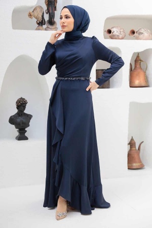 Neva Style - Modern Navy Blue Muslim Evening Gown 3381L - 1