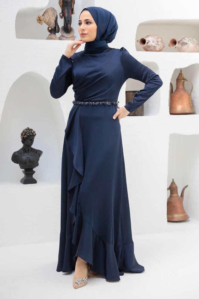 Neva Style - Modern Navy Blue Muslim Evening Gown 3381L - 1