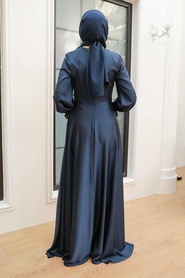 Neva Style - Stylish Navy Blue Islamic Clothing Engagement Dress 3389L - Thumbnail