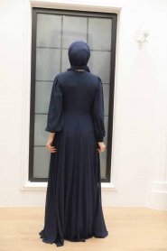 Neva Style - Stylish Navy Blue Islamic Evening Gown 3435L - Thumbnail