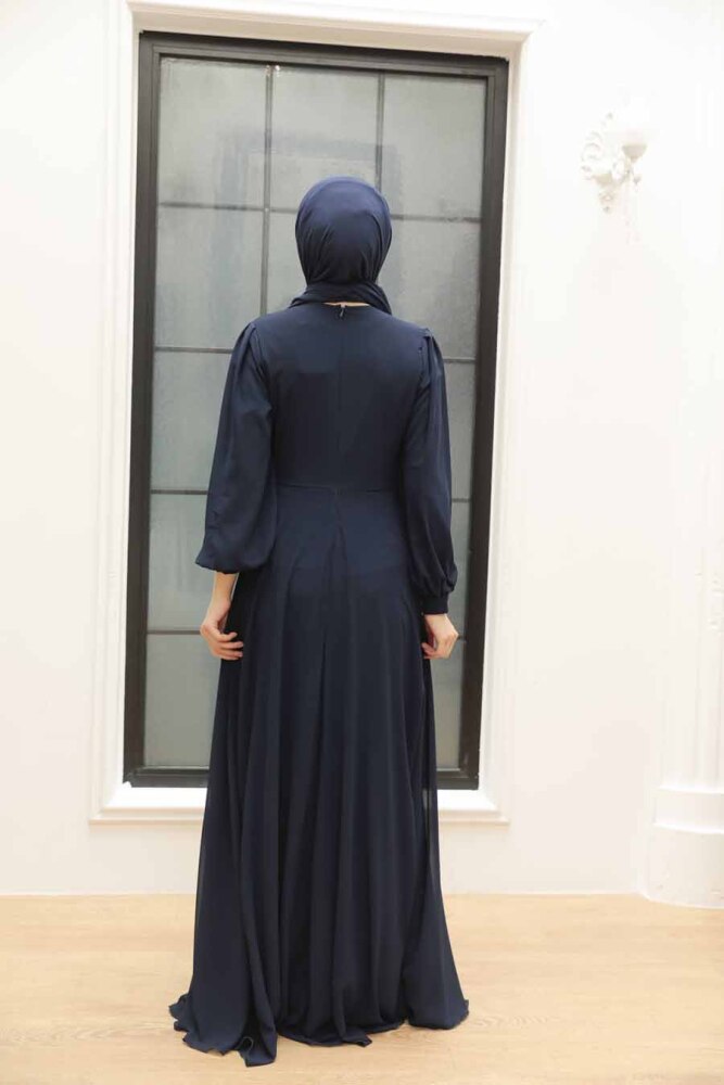 Neva Style - Stylish Navy Blue Islamic Evening Gown 3435L - 2