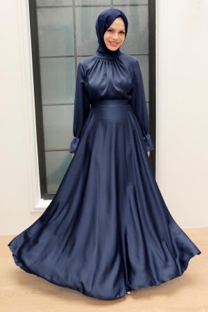 Neva Style - Long Navy Blue Modest Prom Dress 3449L - 1