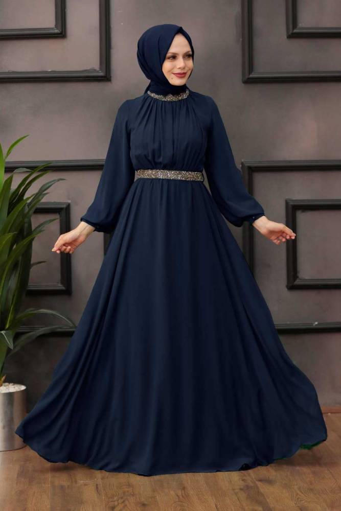 Neva Style - Modern Navy Blue Islamic Clothing Wedding Dress 5339L - 1