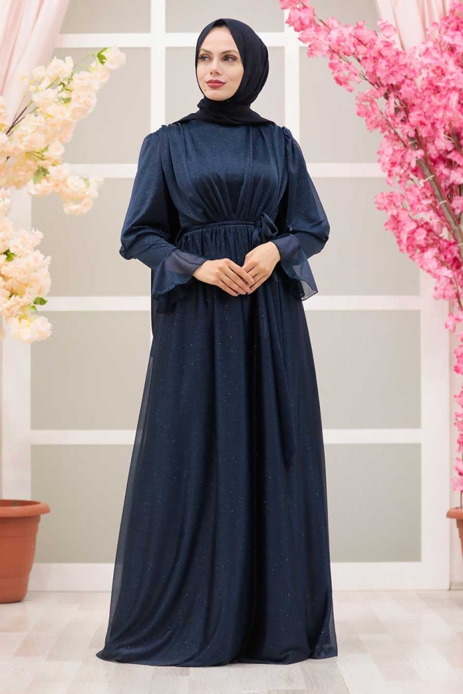 Neva Style - Navy Blue Turkish Hijab Bridesmaid Dress 5367L - 1