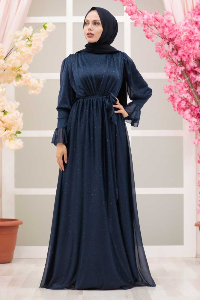 Neva Style - Navy Blue Turkish Hijab Bridesmaid Dress 5367L - 2