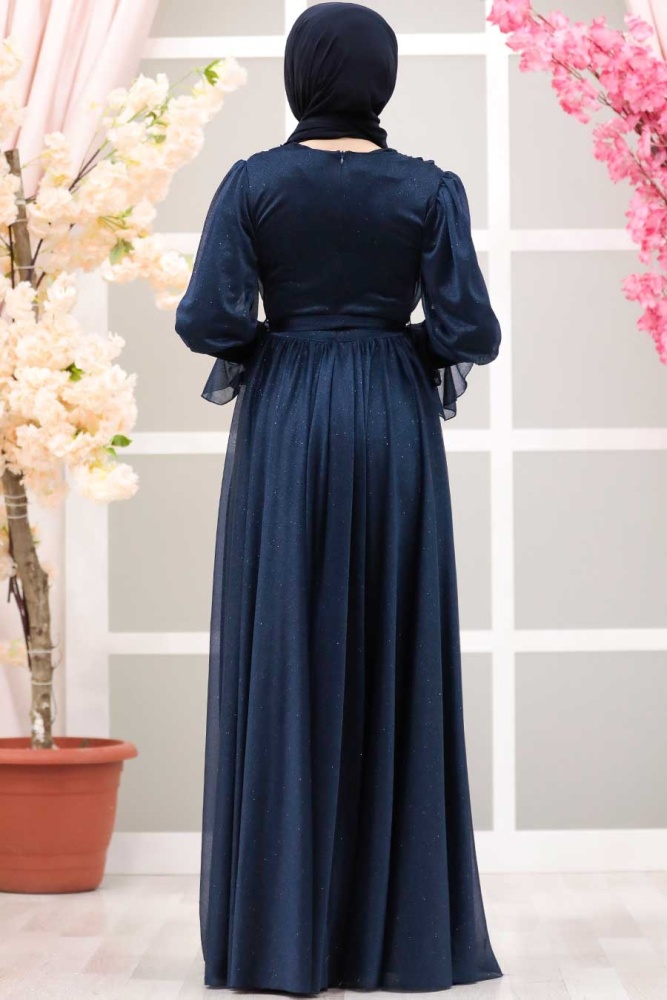 Neva Style - Navy Blue Turkish Hijab Bridesmaid Dress 5367L - 3