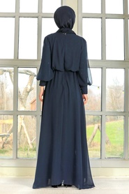 Neva Style - Plus Size Navy Blue Islamic Evening Dress 54030L - Thumbnail