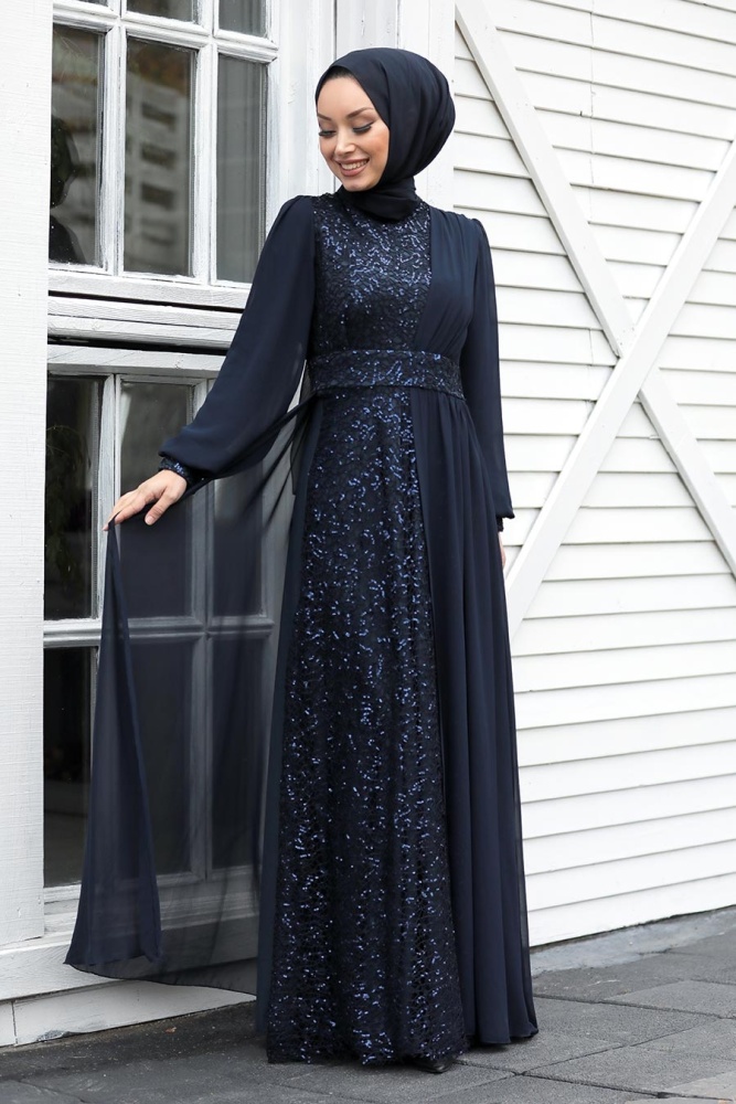 Neva Style - Plus Size Navy Blue Muslim Evening Gown 5408L - 1