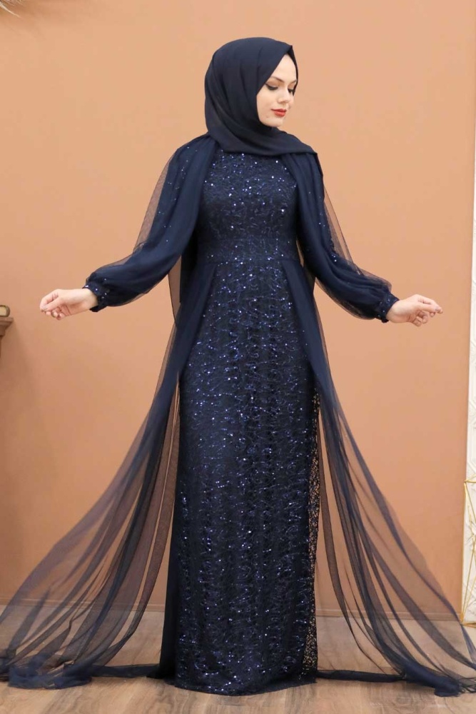 Neva Style - Stylish Navy Blue Islamic Prom Dress 55190L - 1