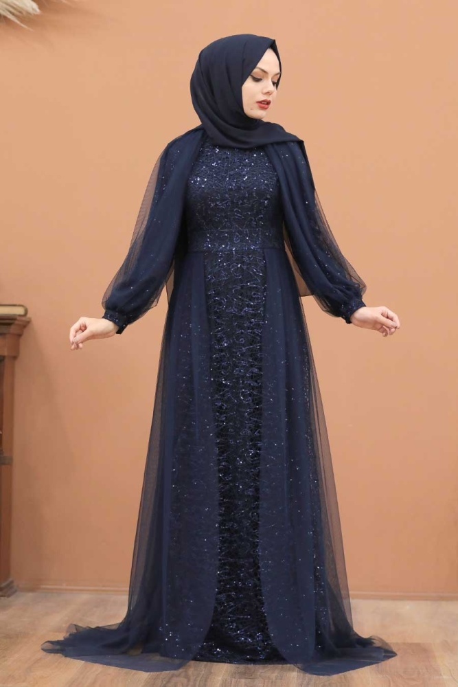 Neva Style - Stylish Navy Blue Islamic Prom Dress 55190L - 2