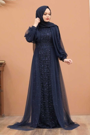 Neva Style - Stylish Navy Blue Islamic Prom Dress 55190L - 3