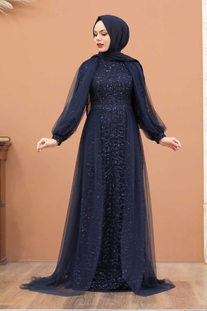 Neva Style - Stylish Navy Blue Islamic Prom Dress 55190L - 4