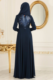Navy Blue Hijab Evening Dress 7533L - Thumbnail