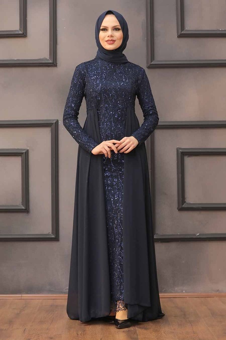 Neva Style - Plus Size Navy Blue Modest Wedding Dress 90000L