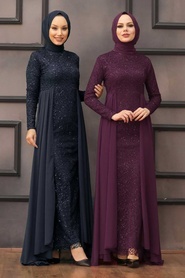 Neva Style - Plus Size Navy Blue Modest Wedding Dress 90000L - Thumbnail