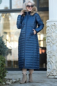 Navy Blue Hijab İnflatable Coat 10650L - Thumbnail