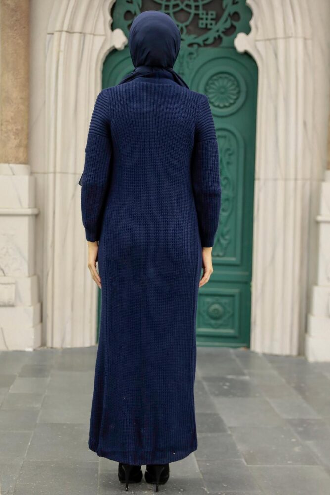 Navy Blue Hijab Knitwear Suit Dress 3171L - 3