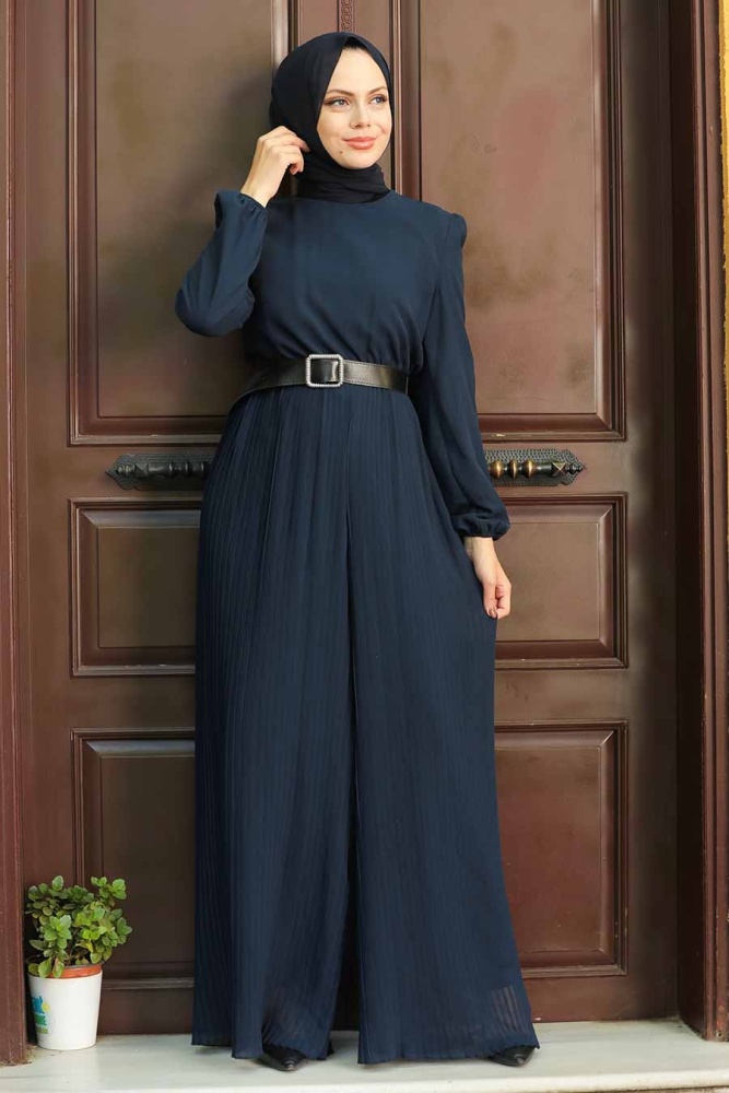 Navy Blue Hijab Overalls 2897L - 1