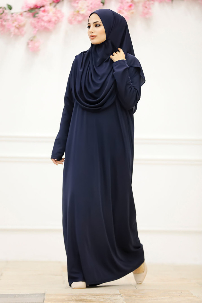 Navy Blue Hijab Prayer Dress 18301L - 1