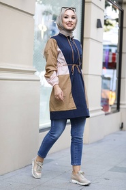 Navy Blue Hijab Raincoat Tunic 5381L - Thumbnail