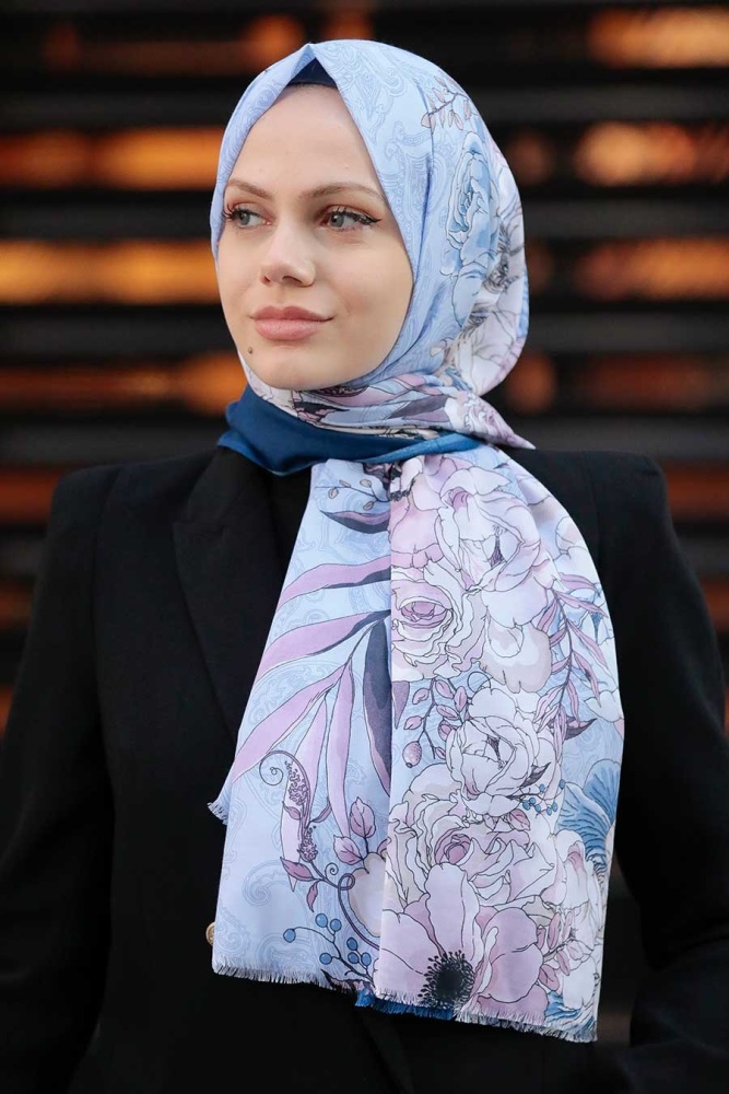 Navy Blue Hijab Shawl 4927L - 1