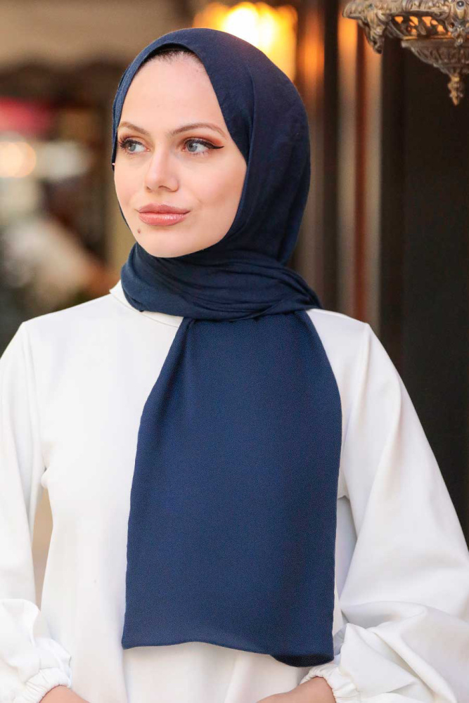 Navy Blue Hijab Shawl 5077L - 1