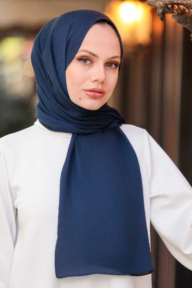Navy Blue Hijab Shawl 5077L - 2