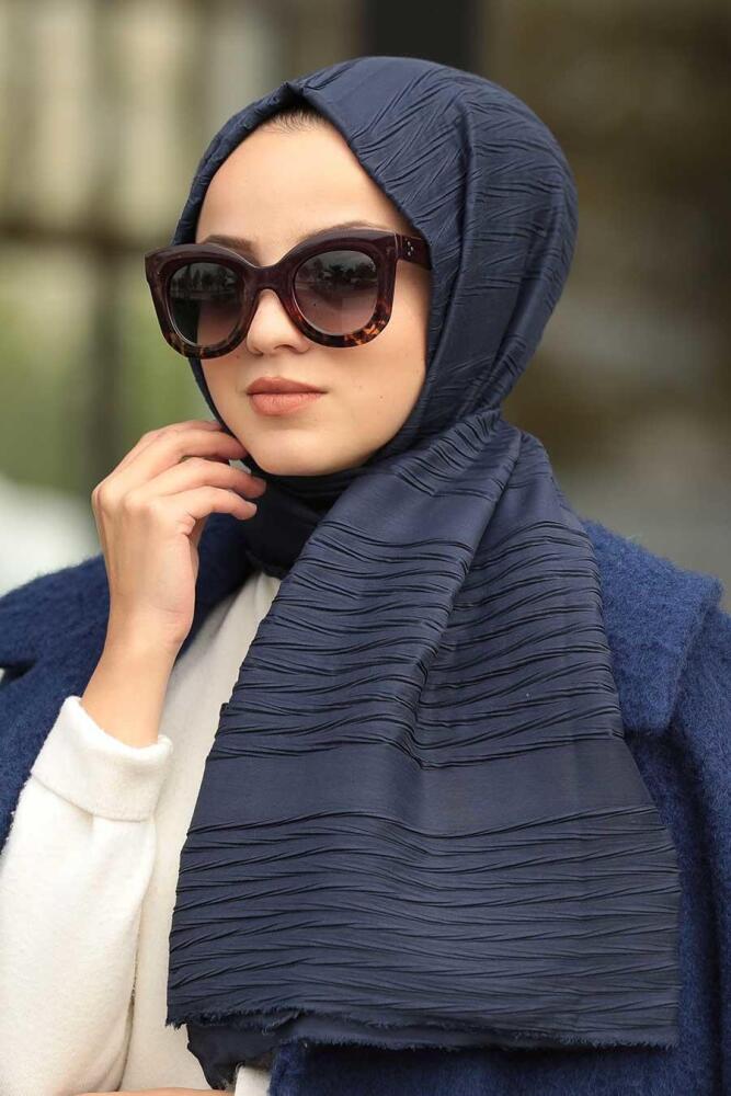 Navy Blue Hijab Shawl 7504L - 1