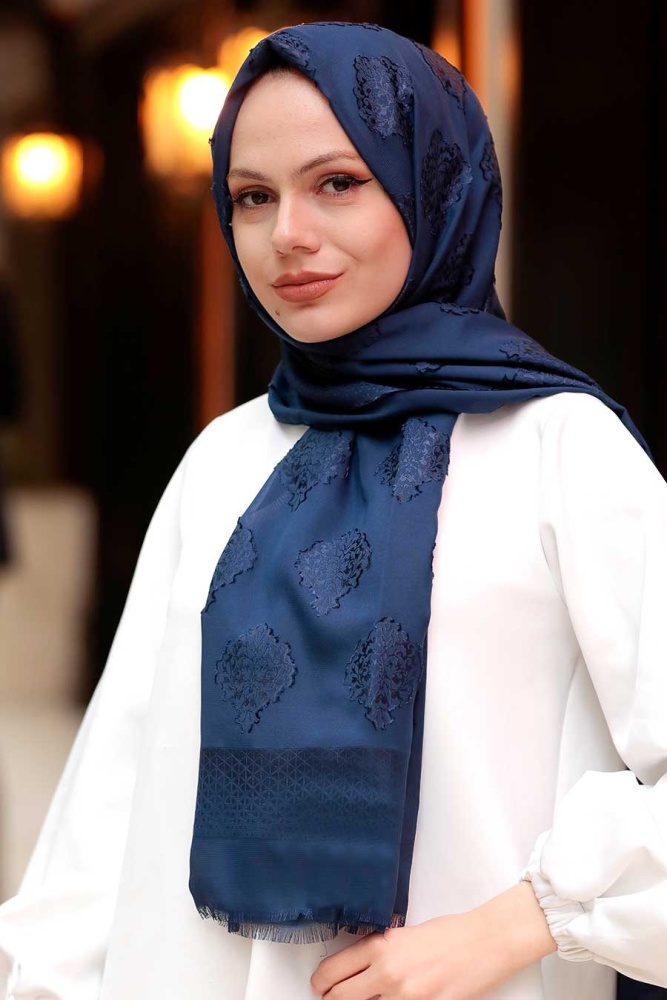 Navy Blue Hijab Shawl 7531L - 1