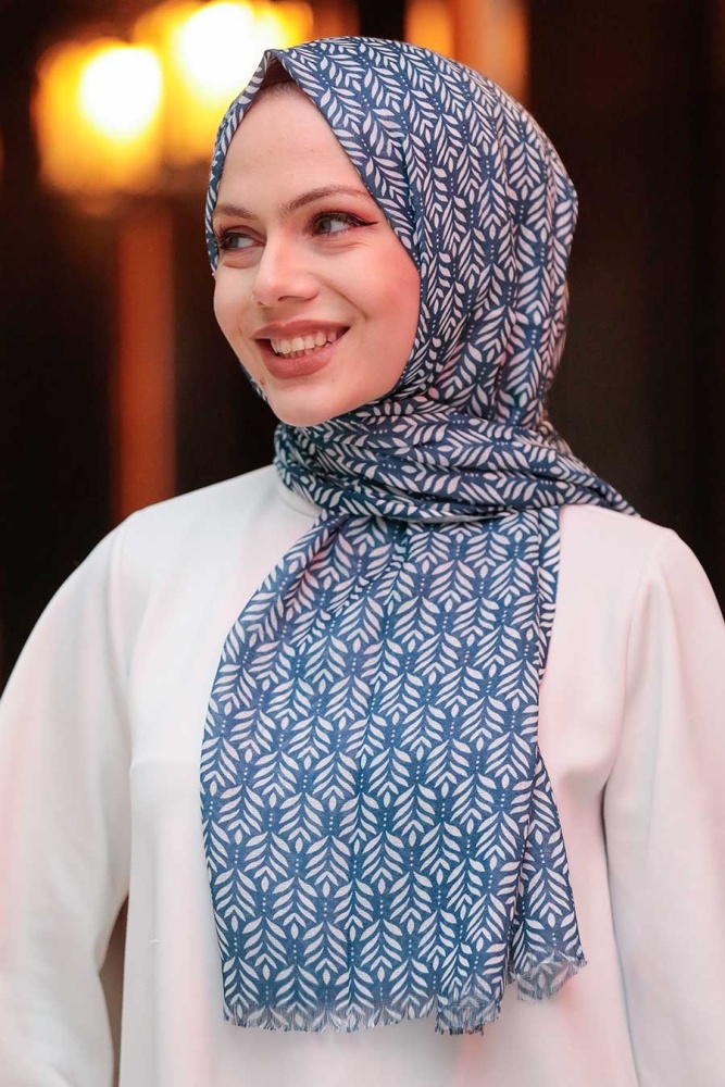 Navy Blue Hijab Shawl 7534L - 1