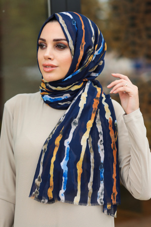 Navy Blue Hijab Shawl 7535L - 1